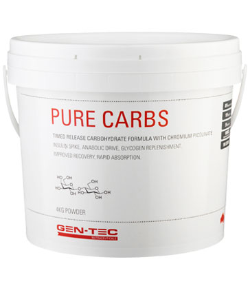 gen-tec pure carbs white bucket with red writing on label