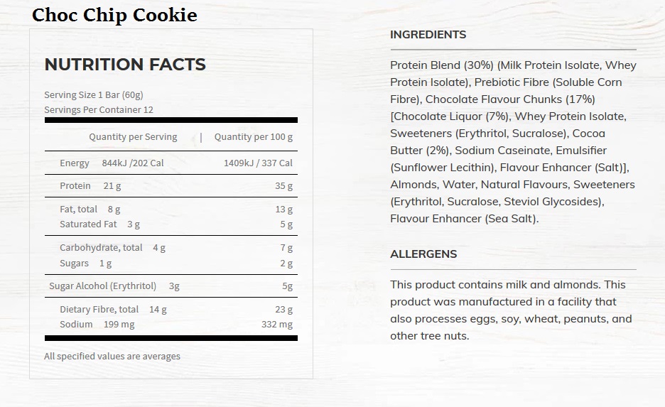 choc chip cookie nutritional information