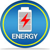 Image of charged battery, with text "energy"