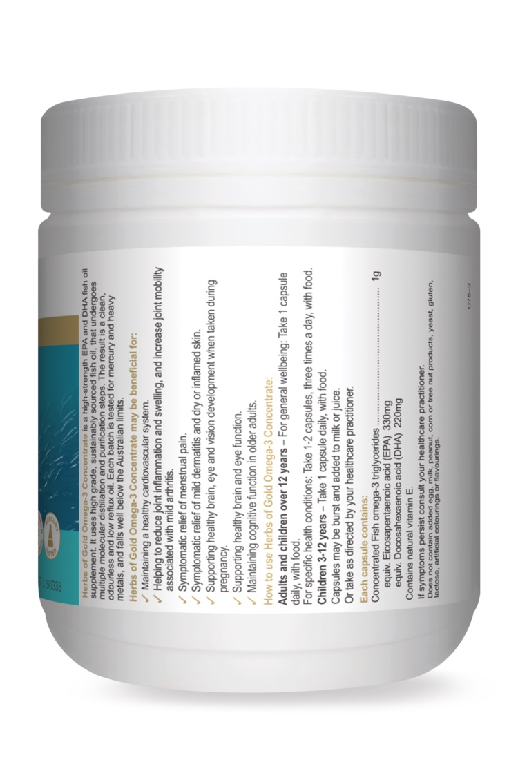Herbs of Gold Omega 3 Concentrate back label