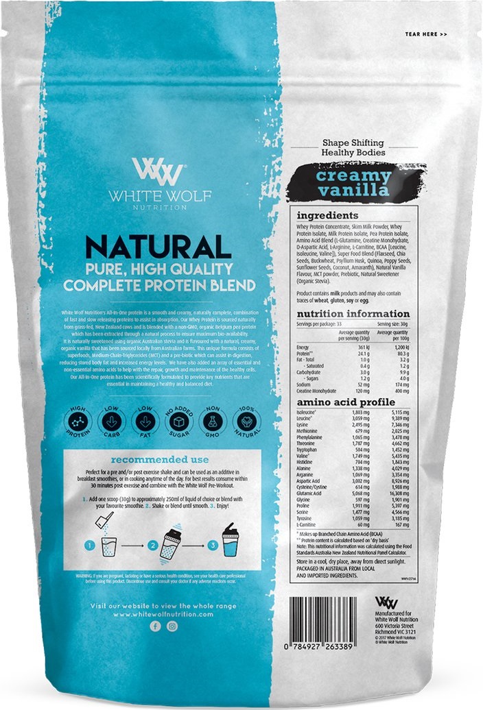 White Wolf All Natural AllInOne Protein (Whey + Casein) Sporty's Health