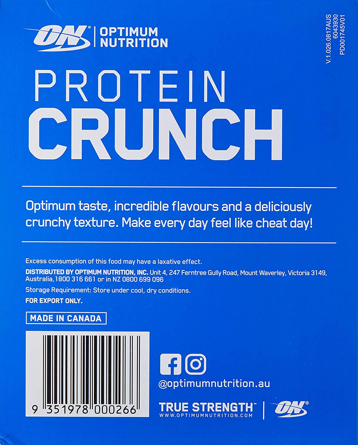 ON Protein Crunch Bars Back of box