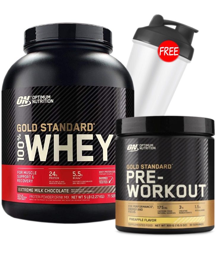 Optimum Nutriton Gold Standard 100% Whey + Gold Standard Pre-Workout stack