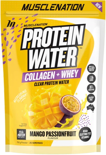 a yellow bag of protein water