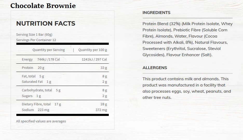 choc brownie nutritional information