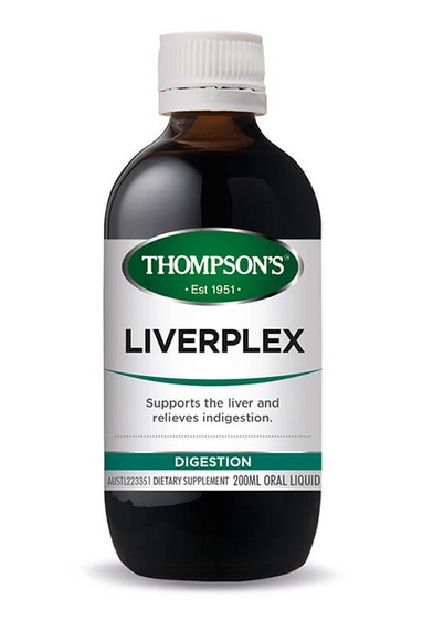 thomspons liverplex liquid in brown glass bottle